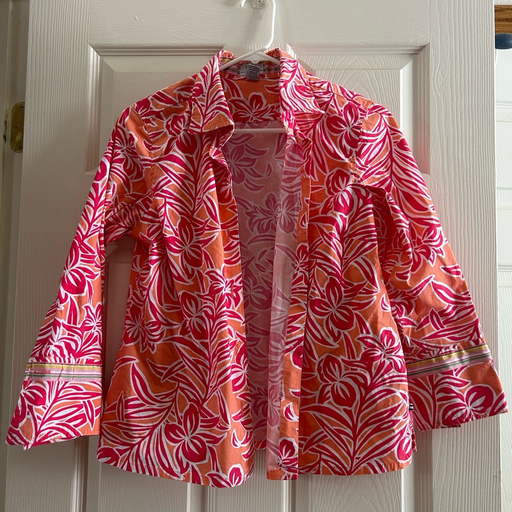 Izod Vermillion & Magenta Floral Shirt